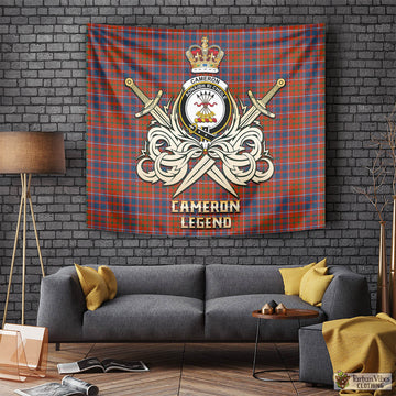 Cameron of Lochiel Ancient Tartan Tapestry with Clan Crest and the Golden Sword of Courageous Legacy