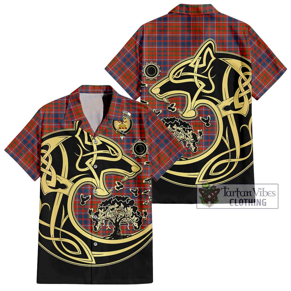 Cameron of Lochiel Ancient Tartan Short Sleeve Button Shirt with Family Crest Celtic Wolf Style Kid - Tartan Vibes Clothing