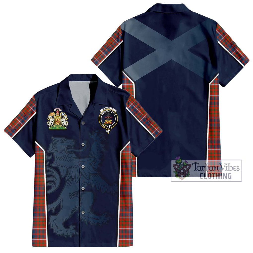 Cameron of Lochiel Ancient Tartan Short Sleeve Button Shirt with Family Crest and Lion Rampant Vibes Sport Style Kid - Tartan Vibes Clothing