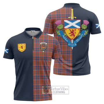 Cameron of Lochiel Ancient Tartan Zipper Polo Shirt Alba with Scottish Lion Royal Arm Half Style