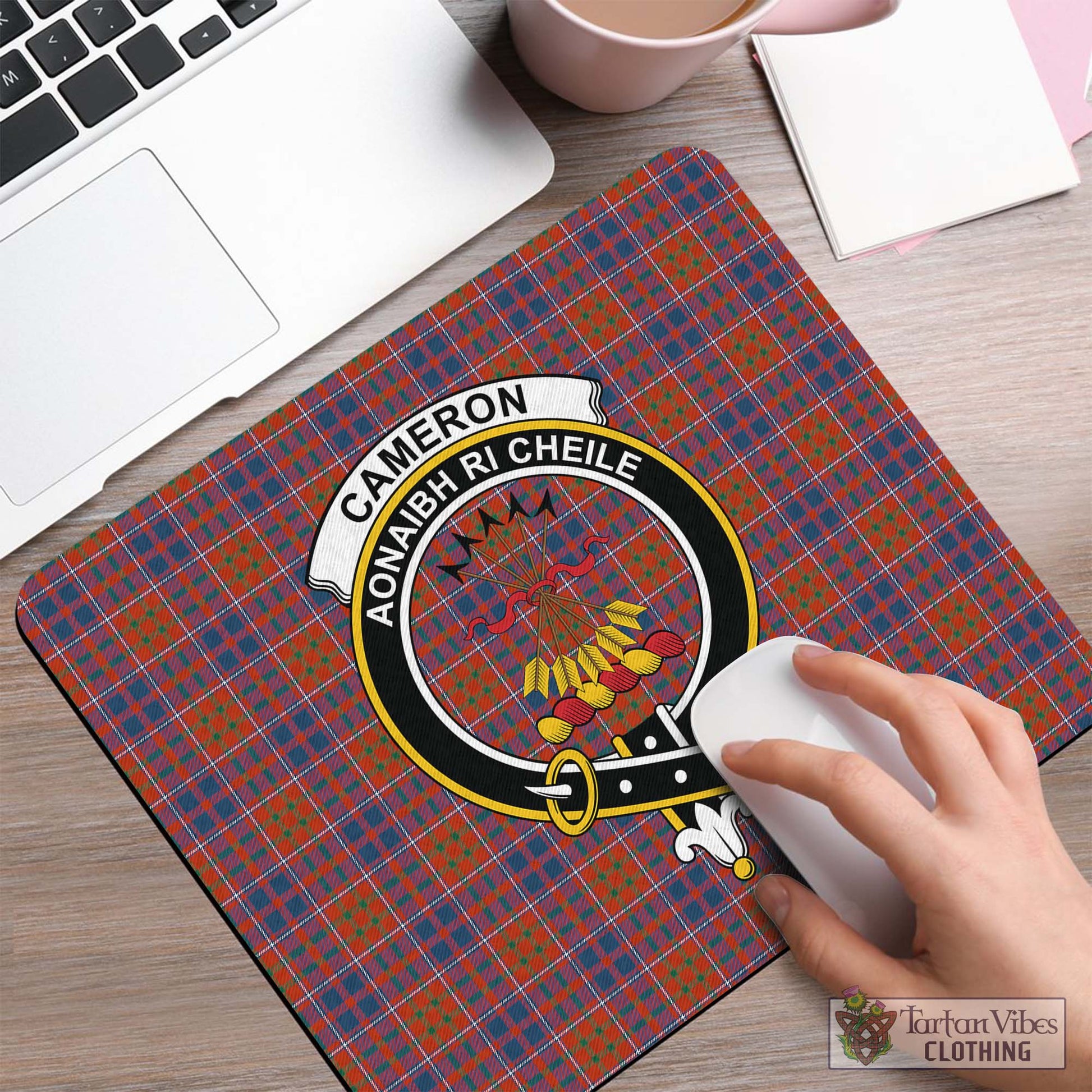 Tartan Vibes Clothing Cameron of Lochiel Ancient Tartan Mouse Pad with Family Crest