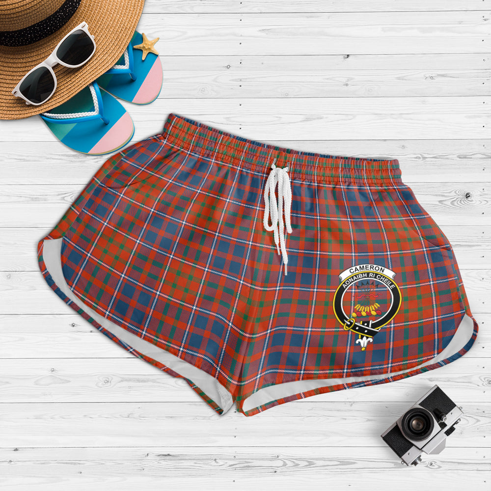 cameron-of-lochiel-ancient-tartan-womens-shorts-with-family-crest