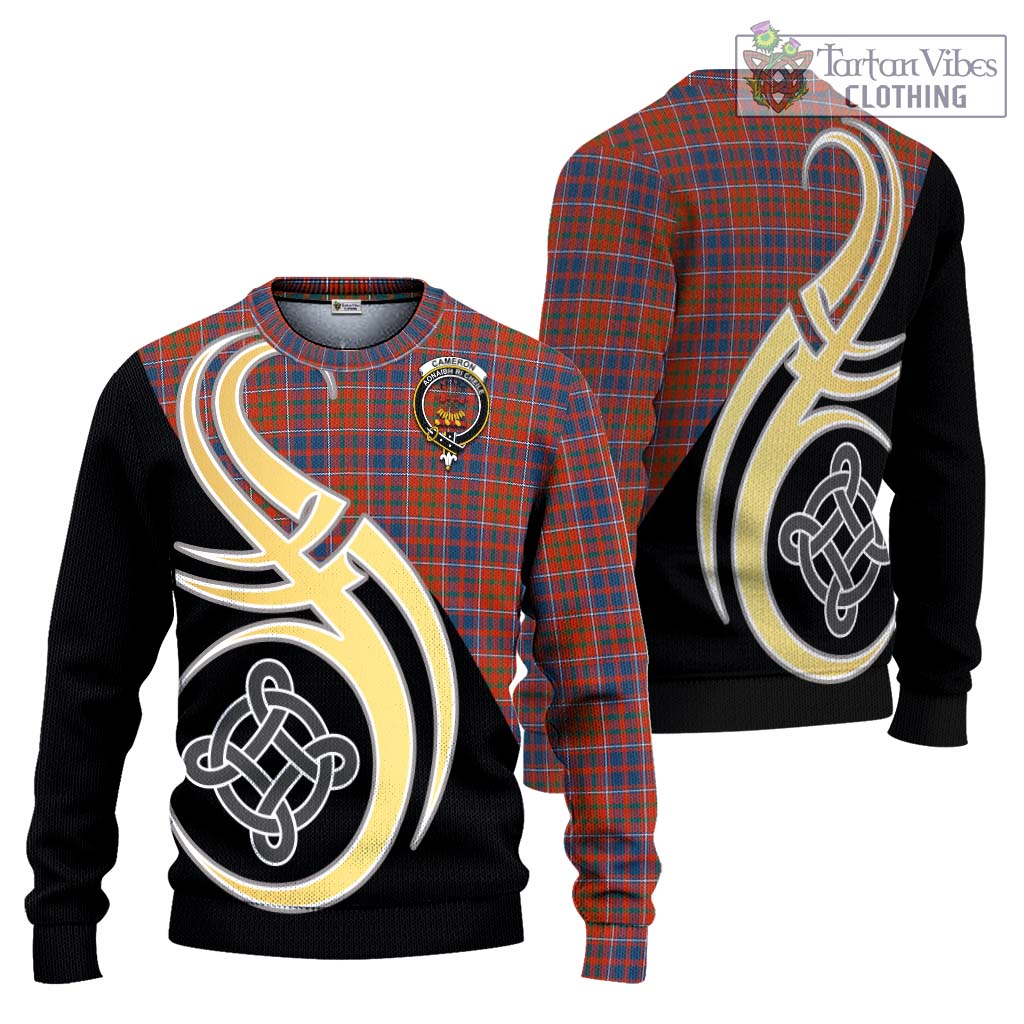 Cameron of Lochiel Ancient Tartan Knitted Sweater with Family Crest and Celtic Symbol Style Unisex - Tartan Vibes Clothing