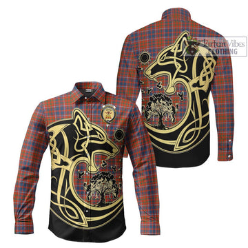 Cameron of Lochiel Ancient Tartan Long Sleeve Button Shirt with Family Crest Celtic Wolf Style