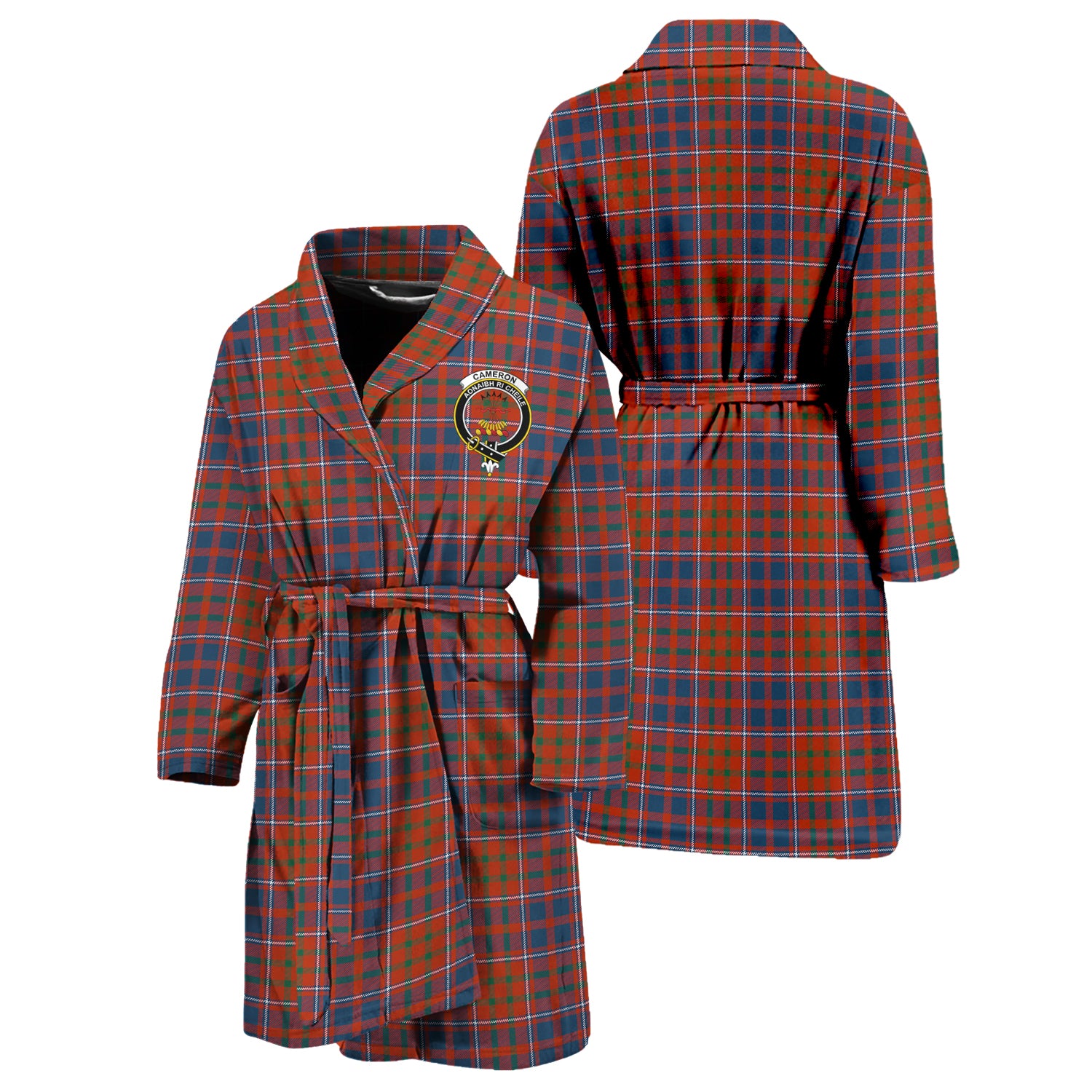 Cameron of Lochiel Ancient Tartan Bathrobe with Family Crest Unisex S - Tartan Vibes Clothing