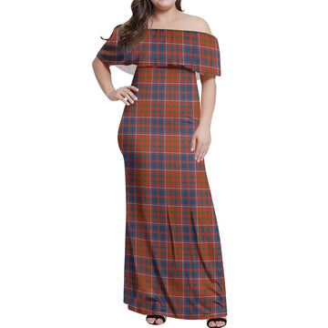 Cameron of Lochiel Ancient Tartan Off Shoulder Long Dress