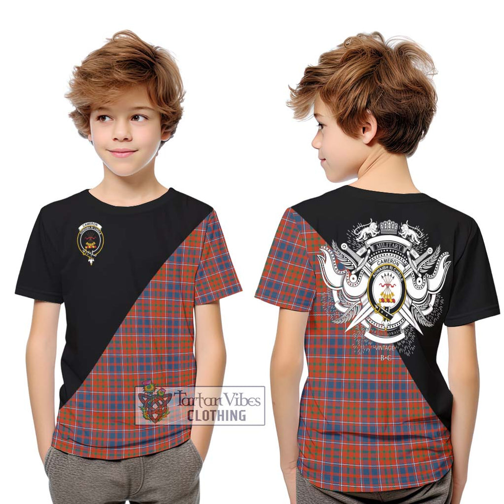 Cameron of Lochiel Ancient Tartan Kid T-Shirt with Family Crest and Military Logo Style Youth XL Size14 - Tartanvibesclothing Shop