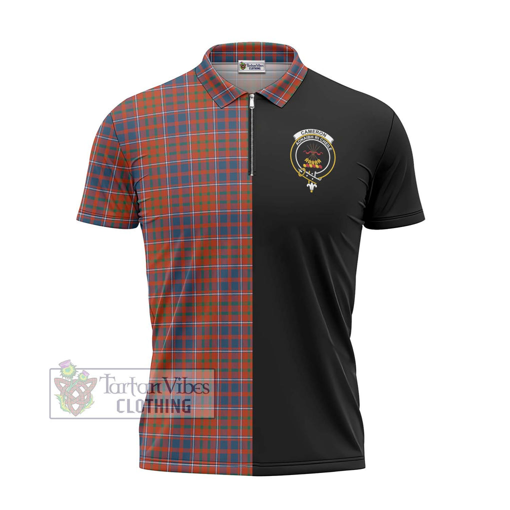 Cameron of Lochiel Ancient Tartan Zipper Polo Shirt with Family Crest and Half Of Me Style - Tartanvibesclothing Shop