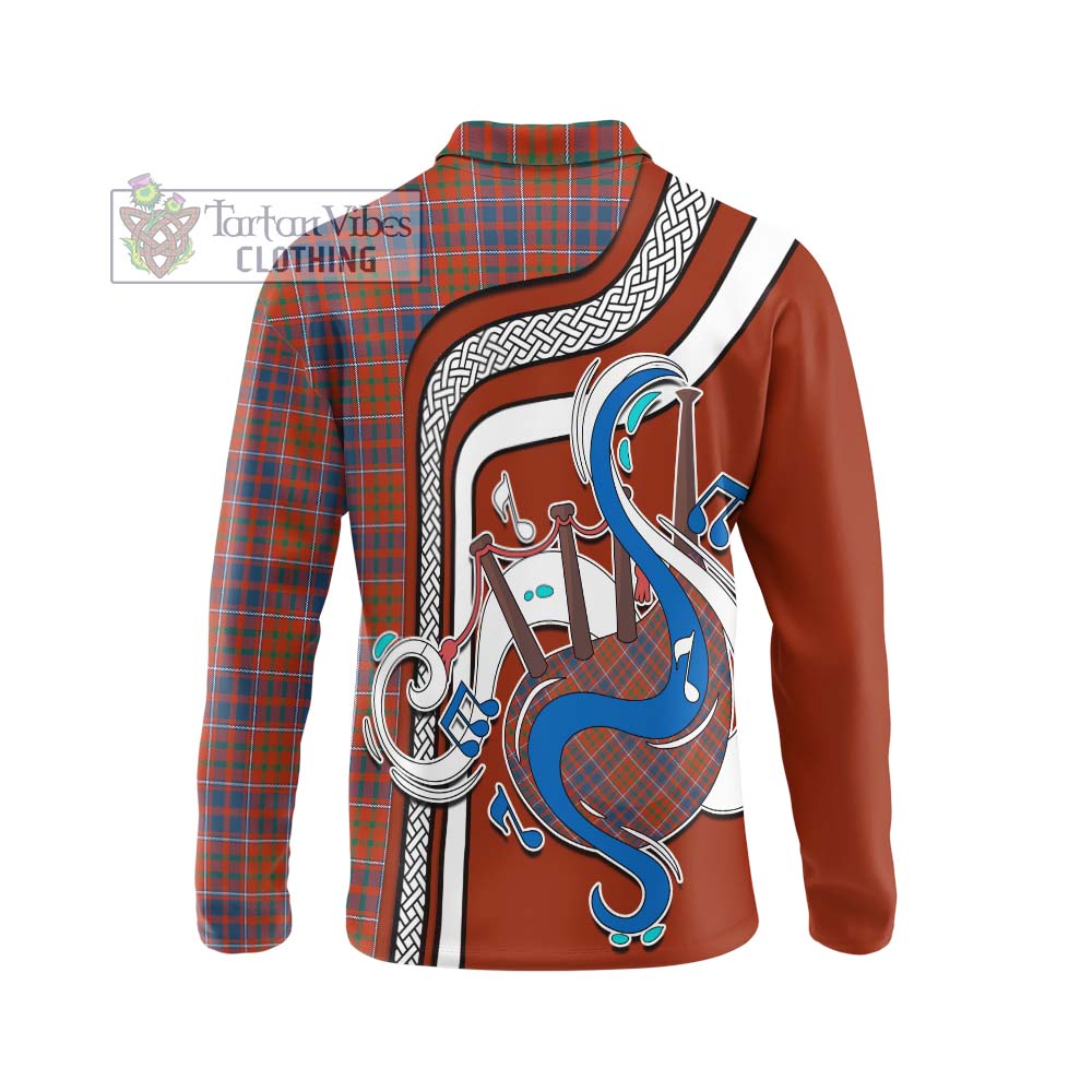 Tartan Vibes Clothing Cameron of Lochiel Ancient Tartan Long Sleeve Polo Shirt with Epic Bagpipe Style