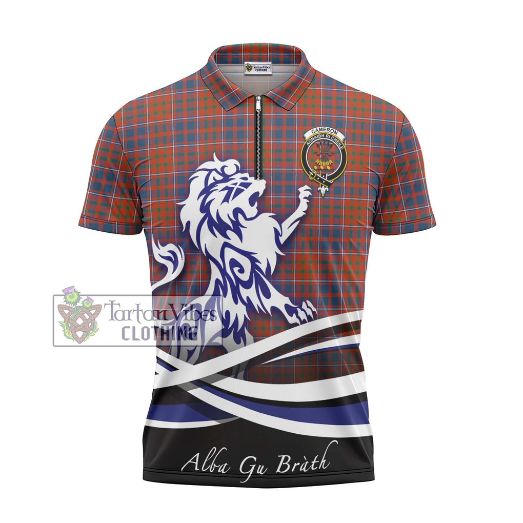 Cameron of Lochiel Ancient Tartan Zipper Polo Shirt with Alba Gu Brath Regal Lion Emblem - Tartanvibesclothing Shop