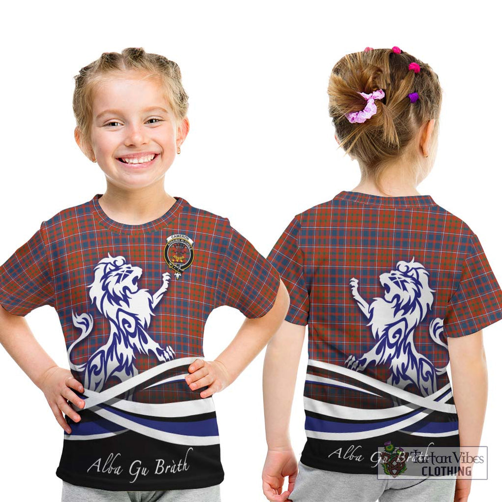 Cameron of Lochiel Ancient Tartan Kid T-Shirt with Alba Gu Brath Regal Lion Emblem - Tartanvibesclothing Shop