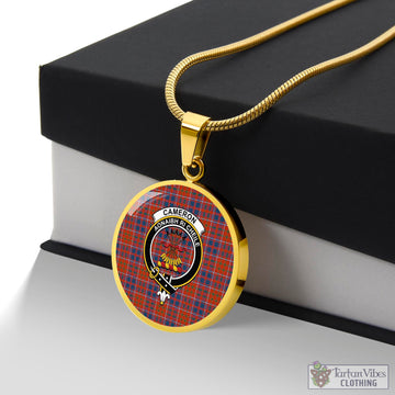 Cameron of Lochiel Ancient Tartan Circle Necklace with Family Crest