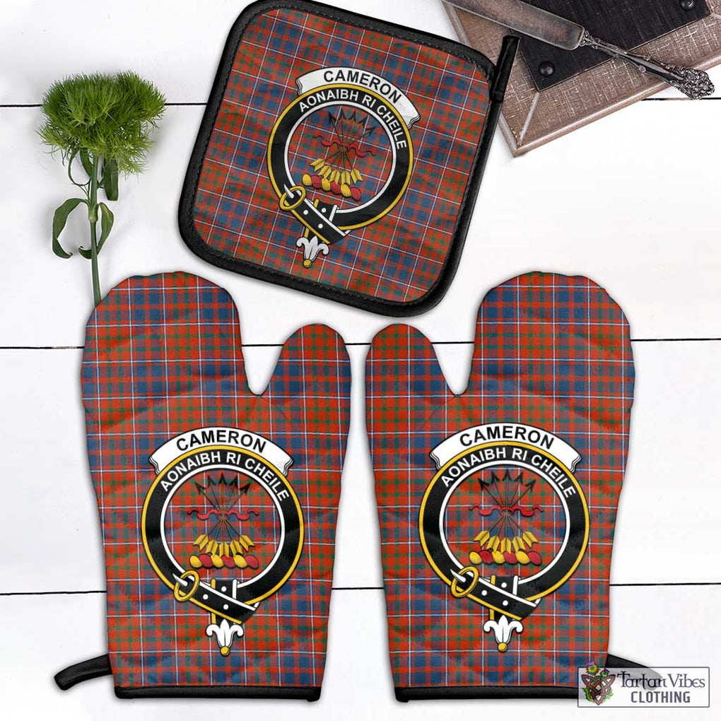 Cameron of Lochiel Ancient Tartan Combo Oven Mitt & Pot-Holder with Family Crest Combo 1 Oven Mitt & 1 Pot-Holder Black - Tartan Vibes Clothing