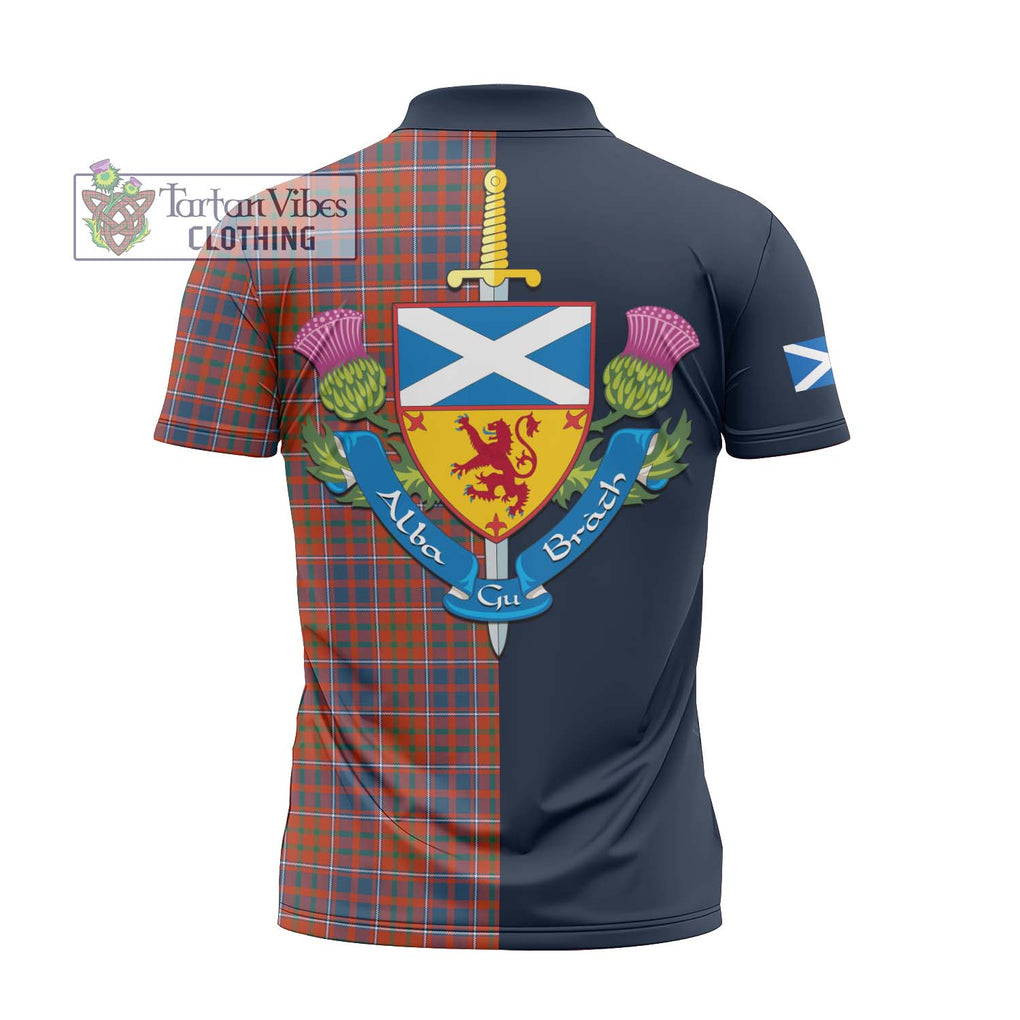 Tartan Vibes Clothing Cameron of Lochiel Ancient Tartan Zipper Polo Shirt with Scottish Lion Royal Arm Half Style