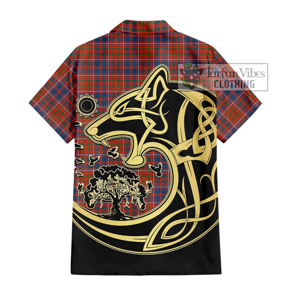 Cameron of Lochiel Ancient Tartan Short Sleeve Button Shirt with Family Crest Celtic Wolf Style - Tartan Vibes Clothing