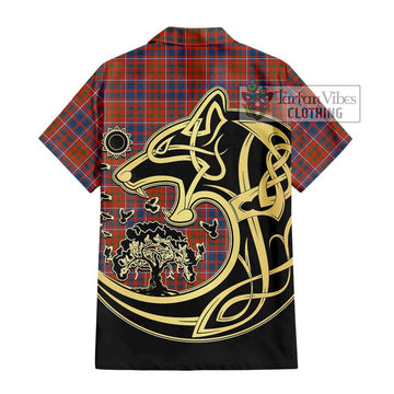 Cameron of Lochiel Ancient Tartan Short Sleeve Button Shirt with Family Crest Celtic Wolf Style