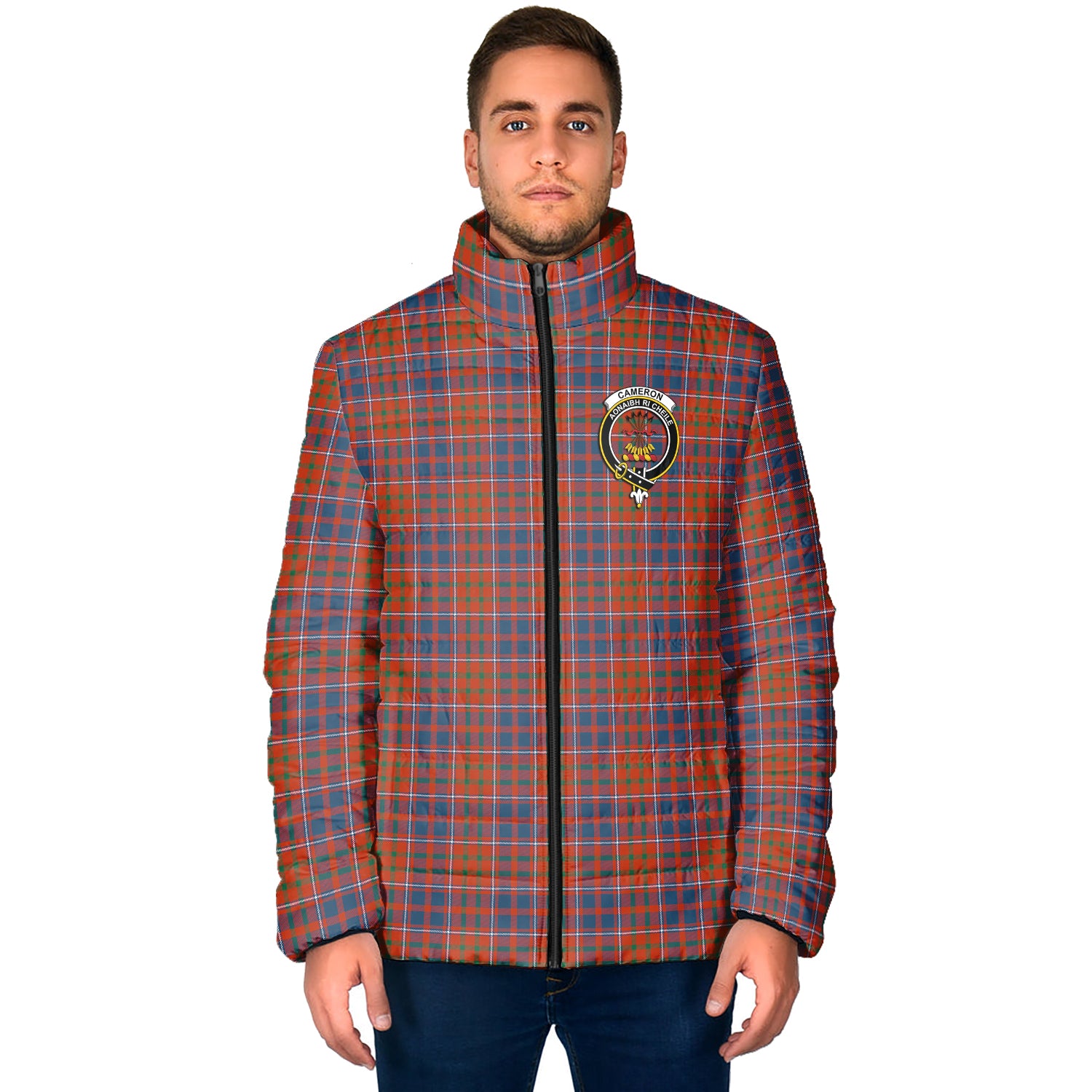 Cameron of Lochiel Ancient Tartan Padded Jacket with Family Crest - Tartan Vibes Clothing