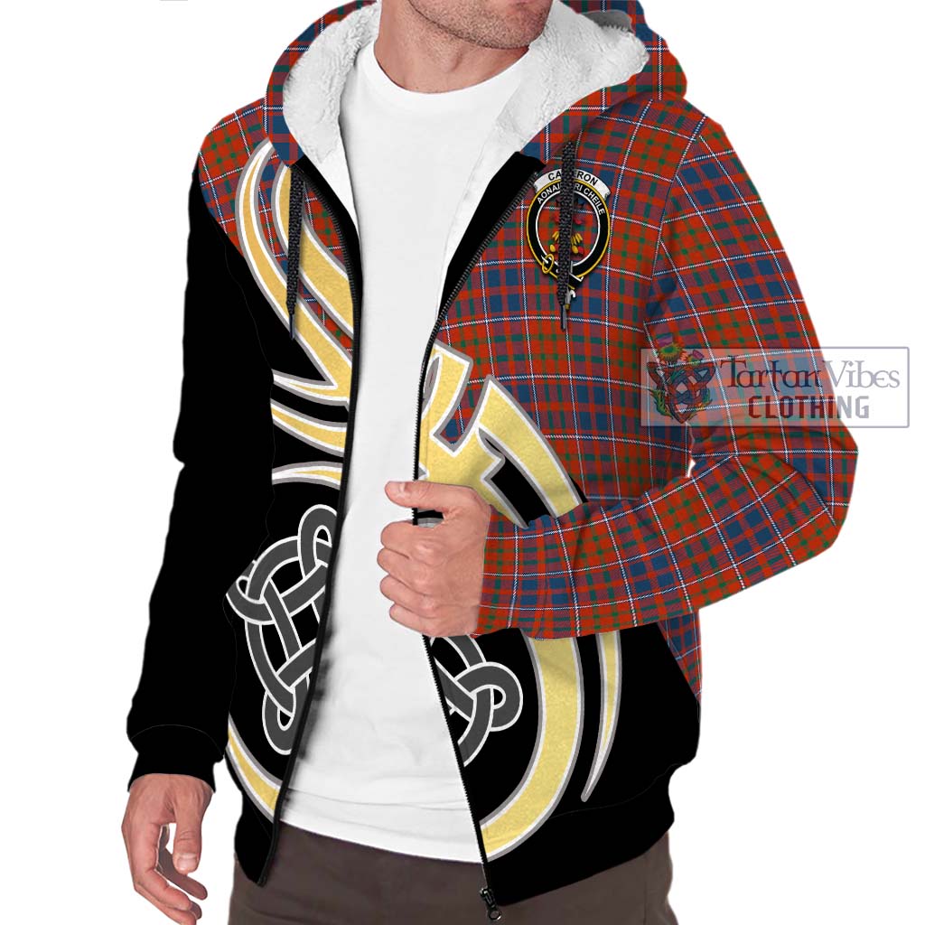 Cameron of Lochiel Ancient Tartan Sherpa Hoodie with Family Crest and Celtic Symbol Style - Tartan Vibes Clothing