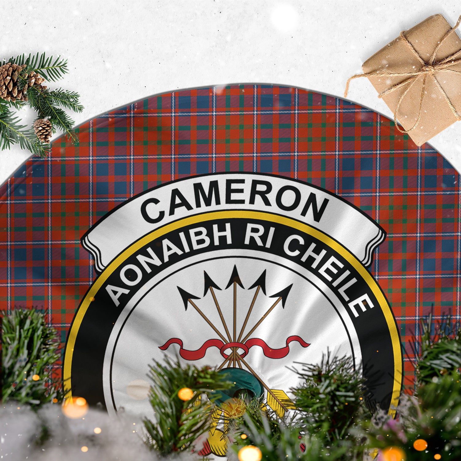 Cameron of Lochiel Ancient Tartan Christmas Tree Skirt with Family Crest - Tartanvibesclothing