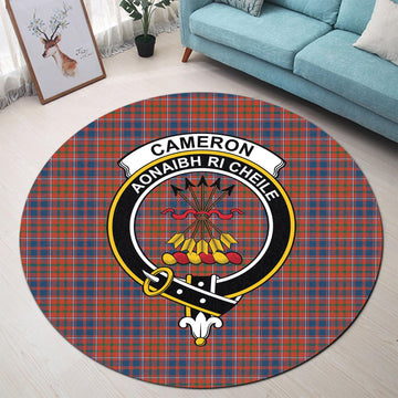 Cameron of Lochiel Ancient Tartan Round Rug with Family Crest