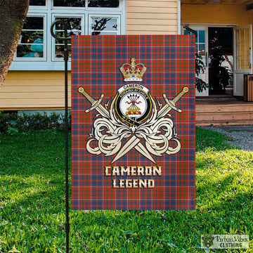 Cameron of Lochiel Ancient Tartan Flag with Clan Crest and the Golden Sword of Courageous Legacy