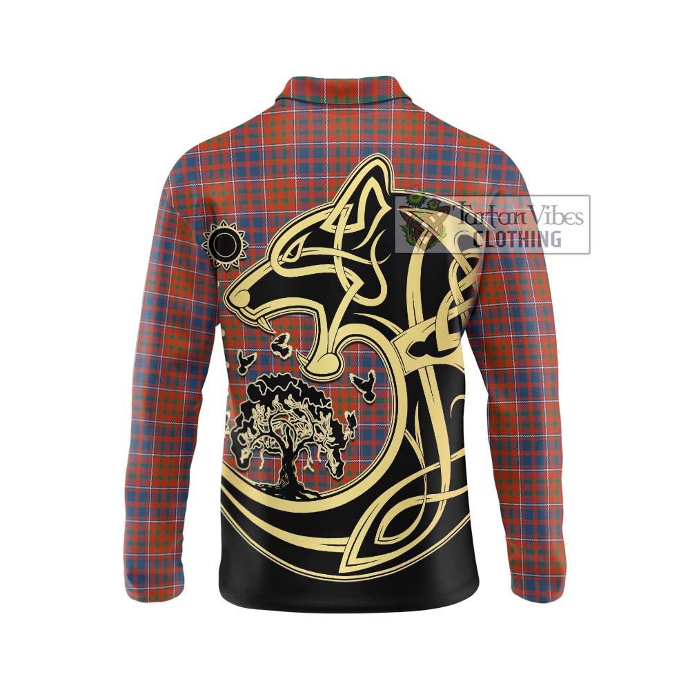 Cameron of Lochiel Ancient Tartan Long Sleeve Polo Shirt with Family Crest Celtic Wolf Style - Tartanvibesclothing Shop