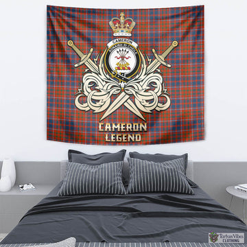 Cameron of Lochiel Ancient Tartan Tapestry with Clan Crest and the Golden Sword of Courageous Legacy