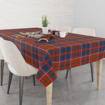 Cameron of Lochiel Ancient Tartan Tablecloth with Clan Crest and the Golden Sword of Courageous Legacy