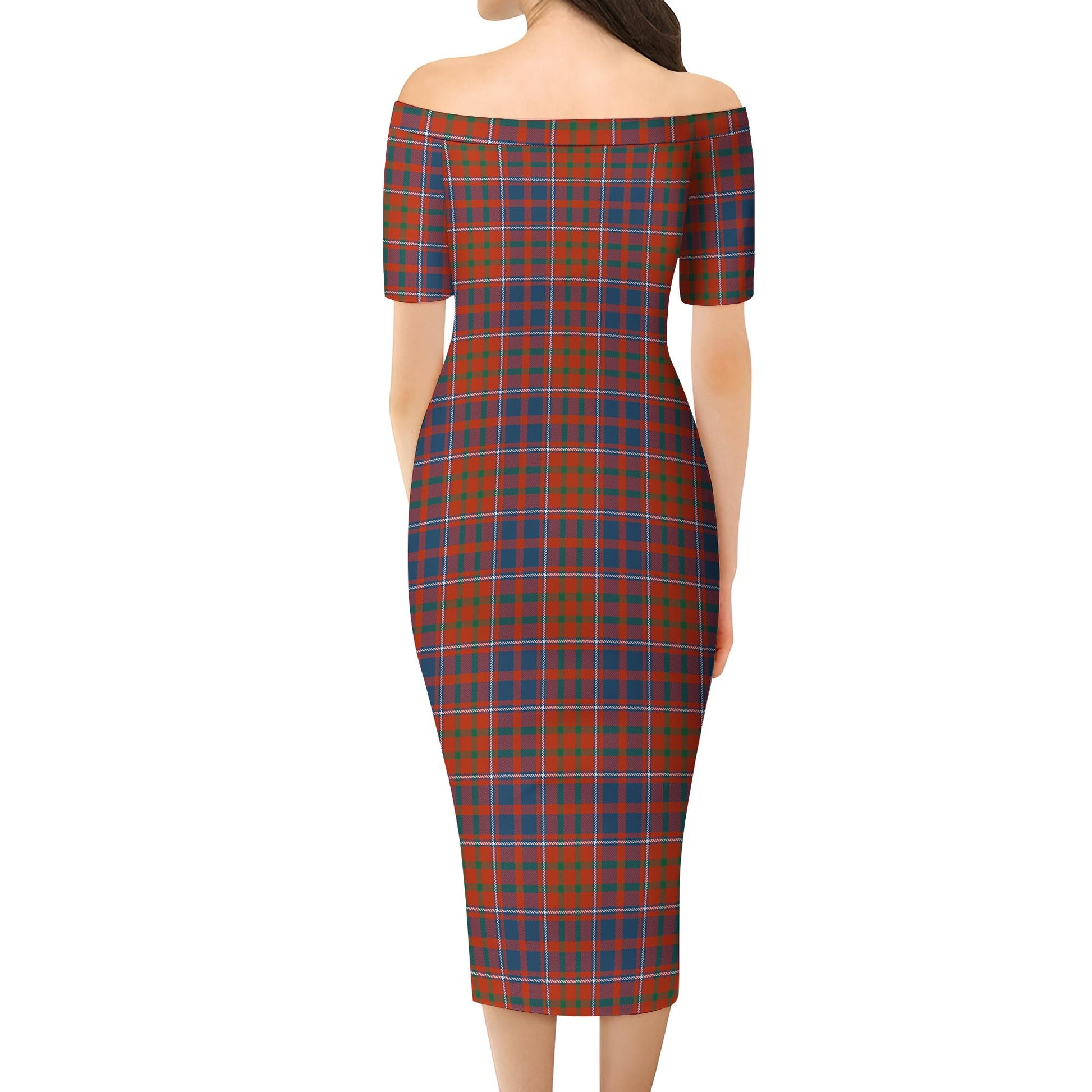 Cameron of Lochiel Ancient Tartan Off Shoulder Lady Dress - Tartanvibesclothing