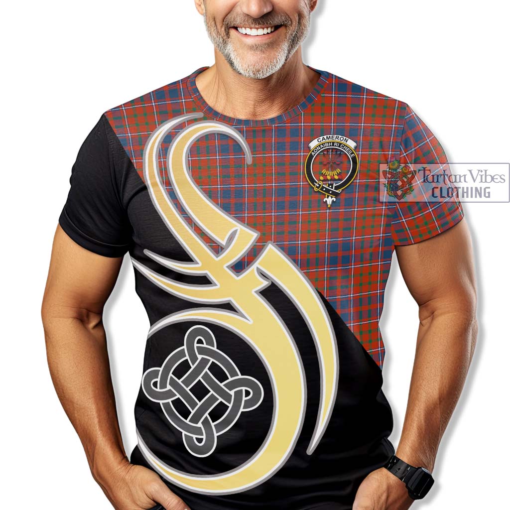 Tartan Vibes Clothing Cameron of Lochiel Ancient Tartan T-Shirt with Family Crest and Celtic Symbol Style