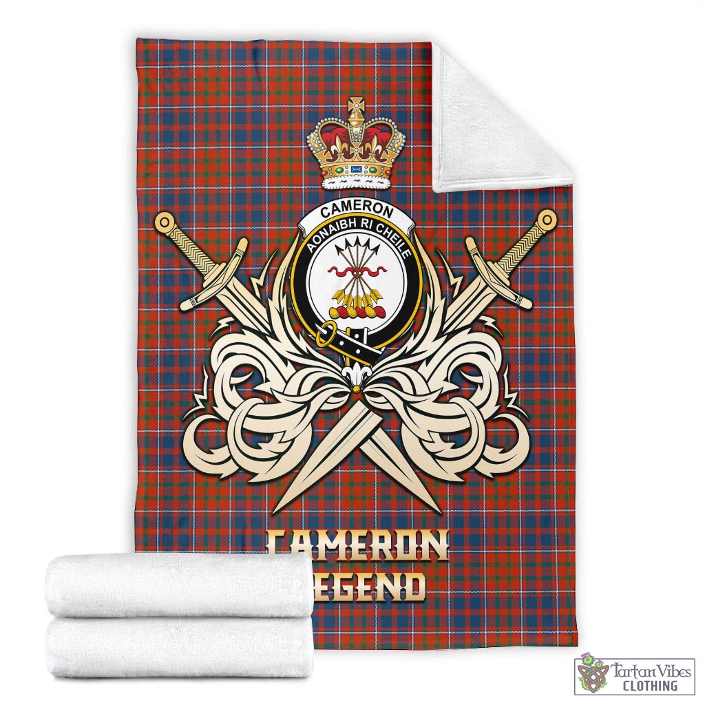 Tartan Vibes Clothing Cameron of Lochiel Ancient Tartan Blanket with Clan Crest and the Golden Sword of Courageous Legacy