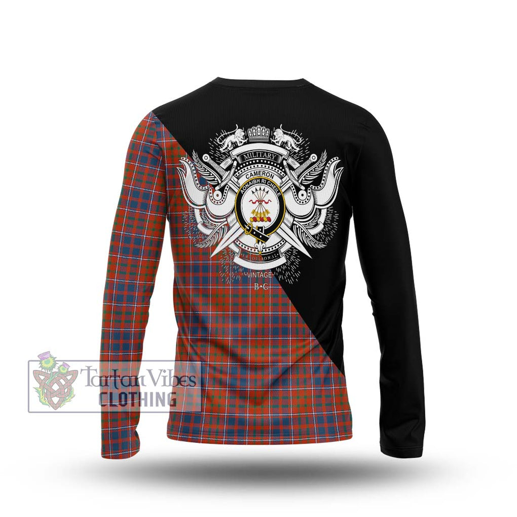 Cameron of Lochiel Ancient Tartan Long Sleeve T-Shirt with Family Crest and Military Logo Style - Tartanvibesclothing Shop