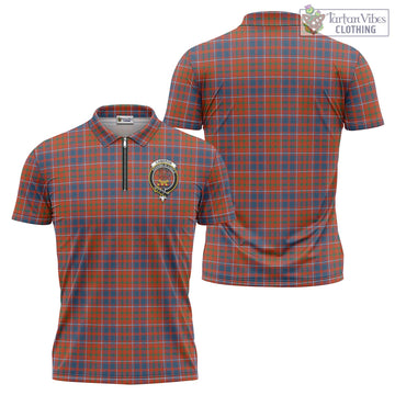 Cameron of Lochiel Ancient Tartan Zipper Polo Shirt with Family Crest