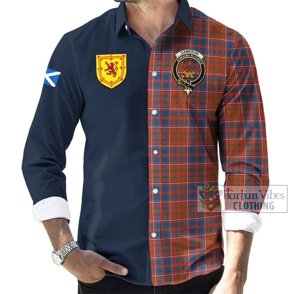 Tartan Vibes Clothing Cameron of Lochiel Ancient Tartan Long Sleeve Button Shirt with Scottish Lion Royal Arm Half Style