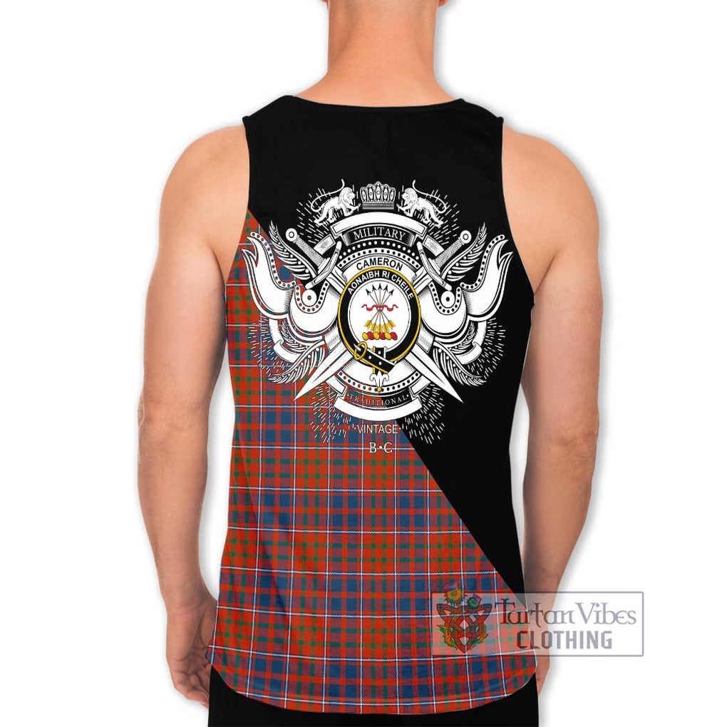 Cameron of Lochiel Ancient Tartan Men's Tank Top with Family Crest and Military Logo Style - Tartanvibesclothing Shop