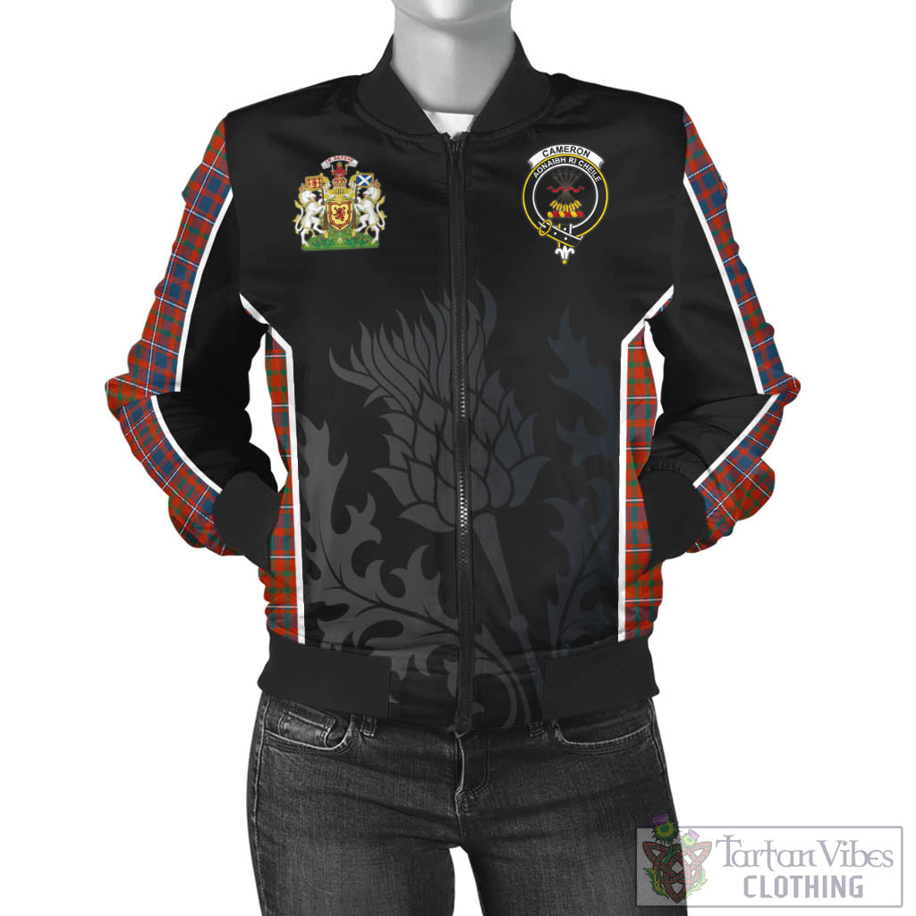 Tartan Vibes Clothing Cameron of Lochiel Ancient Tartan Bomber Jacket with Family Crest and Scottish Thistle Vibes Sport Style