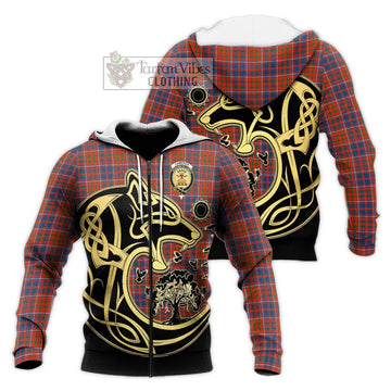 Cameron of Lochiel Ancient Tartan Knitted Hoodie with Family Crest Celtic Wolf Style