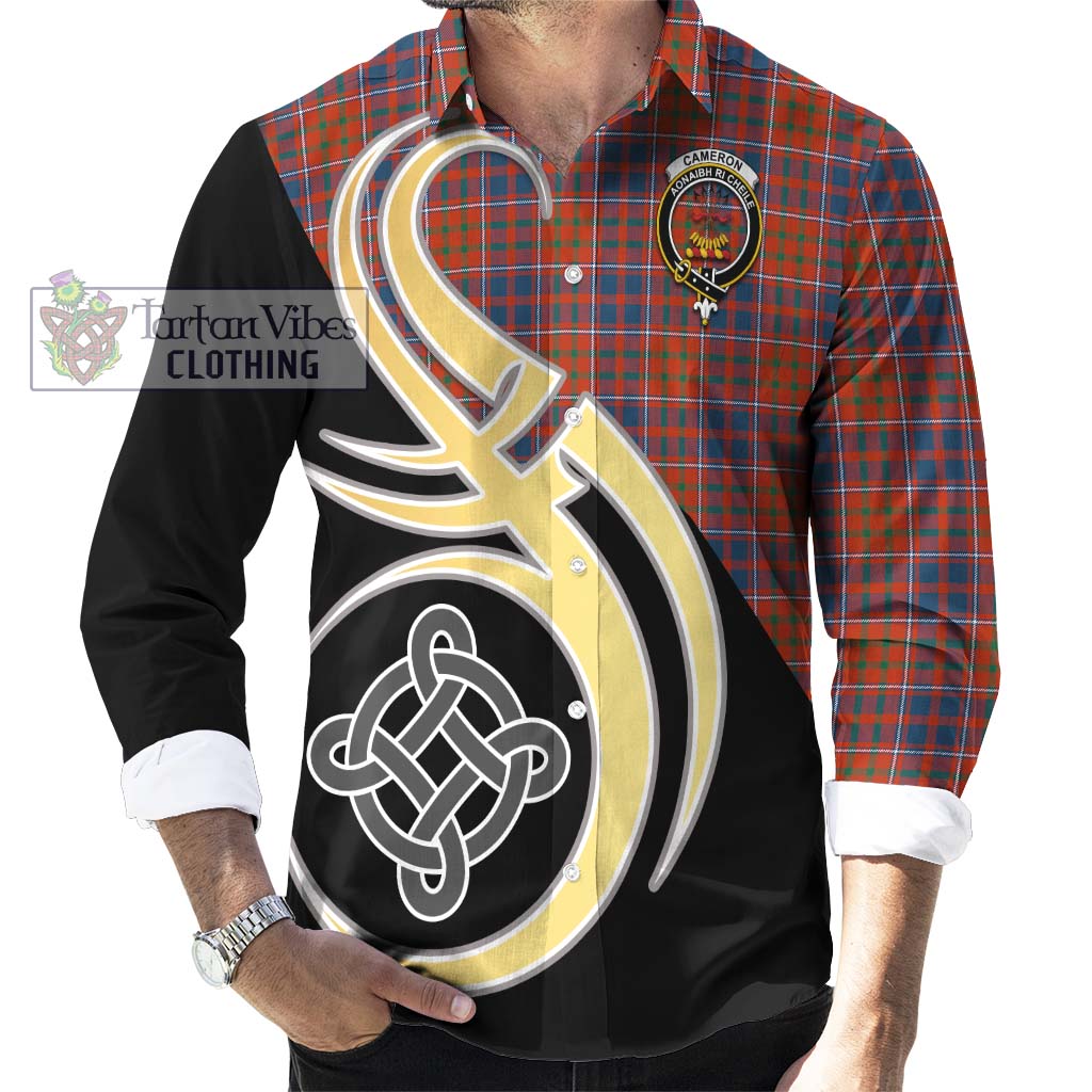 Cameron of Lochiel Ancient Tartan Long Sleeve Button Shirt with Family Crest and Celtic Symbol Style - Tartan Vibes Clothing