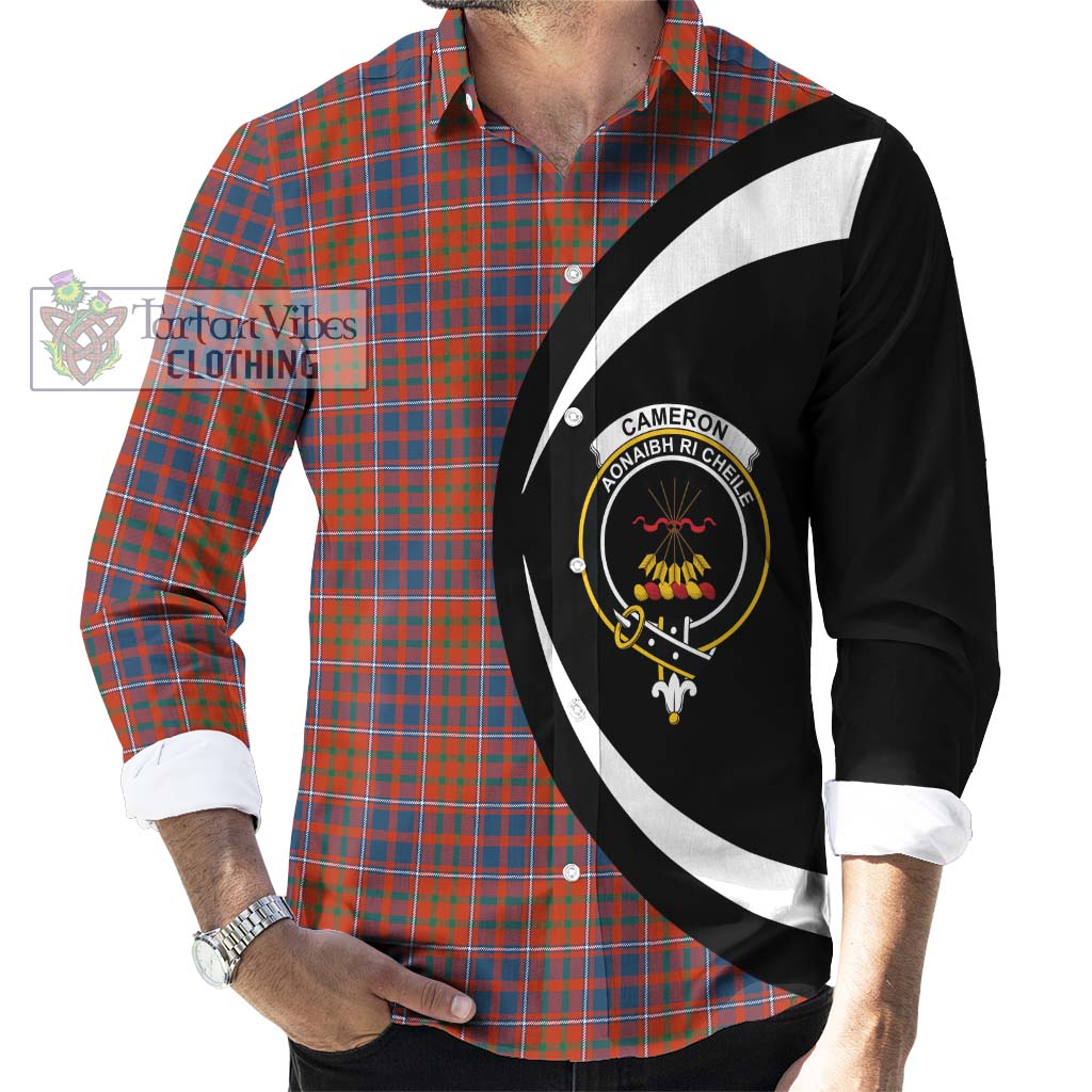 Cameron of Lochiel Ancient Tartan Long Sleeve Button Up with Family Crest Circle Style - Tartan Vibes Clothing