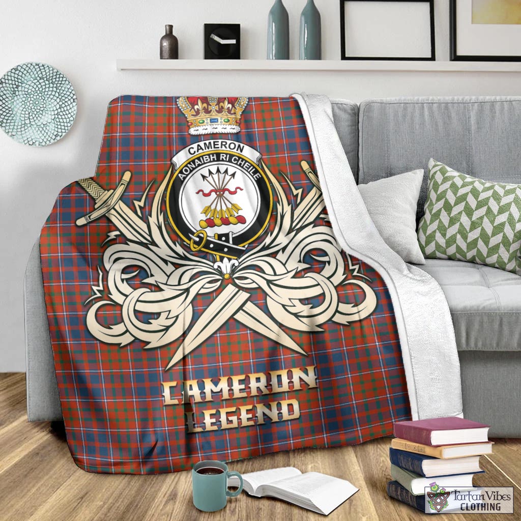 Tartan Vibes Clothing Cameron of Lochiel Ancient Tartan Blanket with Clan Crest and the Golden Sword of Courageous Legacy