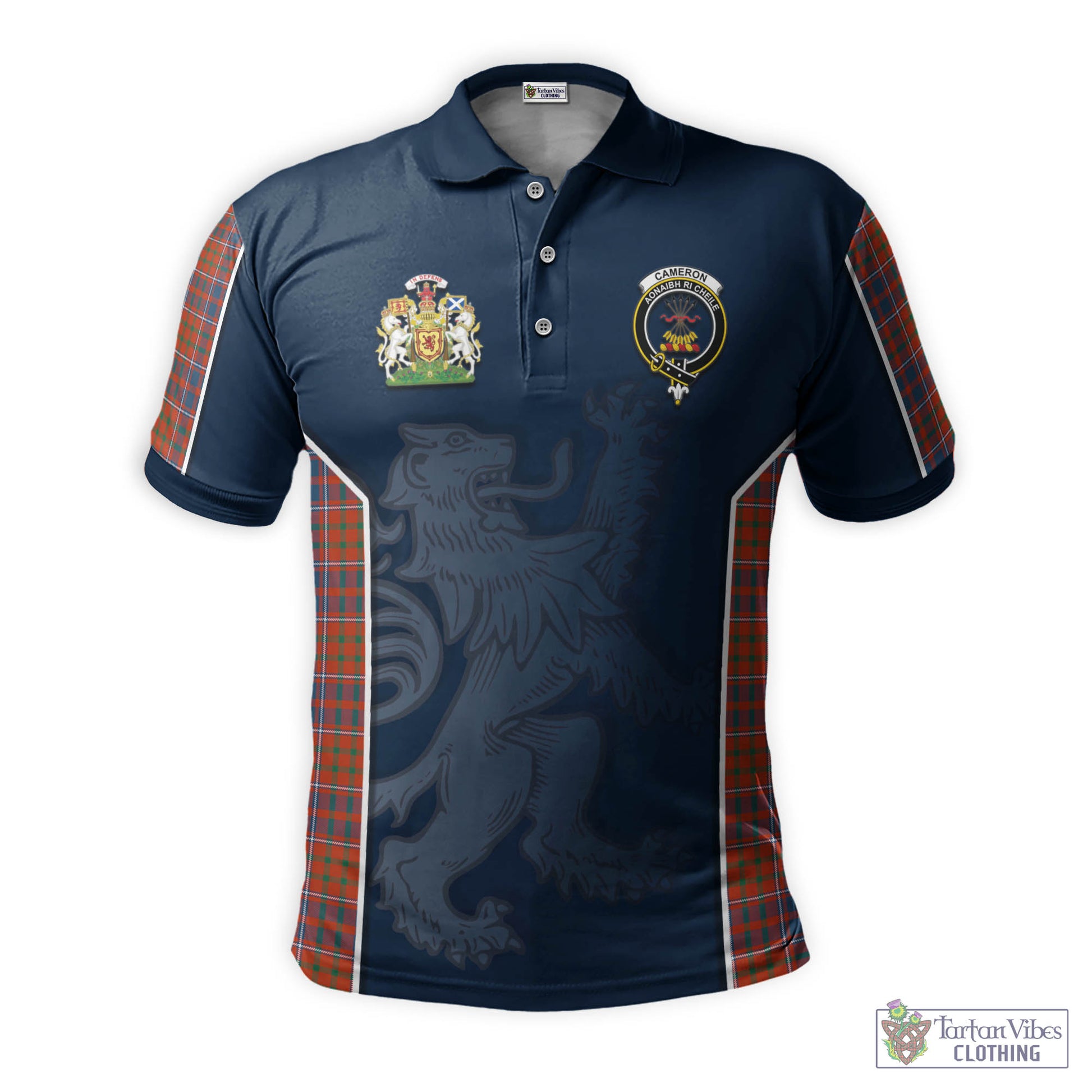 Tartan Vibes Clothing Cameron of Lochiel Ancient Tartan Men's Polo Shirt with Family Crest and Lion Rampant Vibes Sport Style