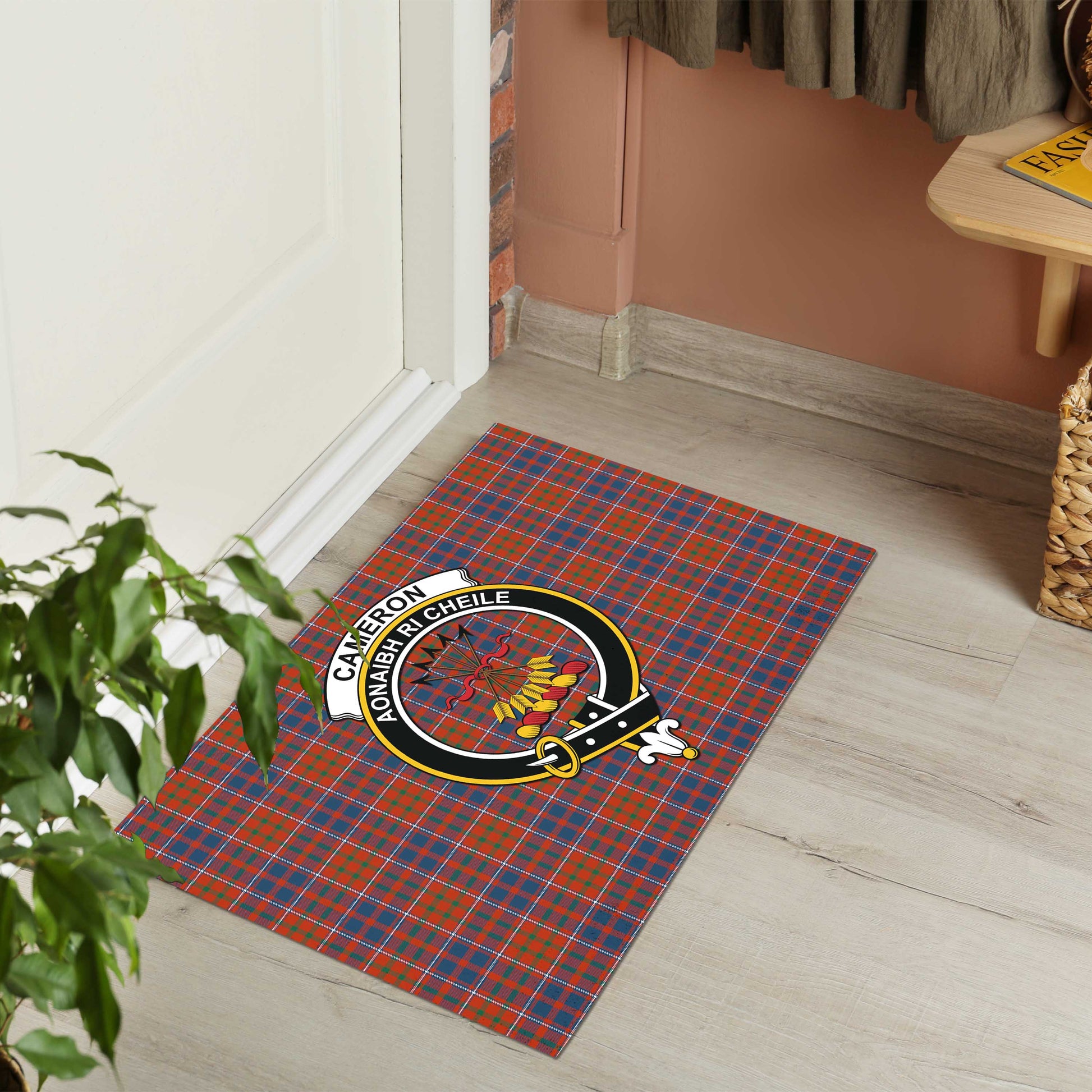 Cameron of Lochiel Ancient Tartan Door Mat with Family Crest - Tartanvibesclothing