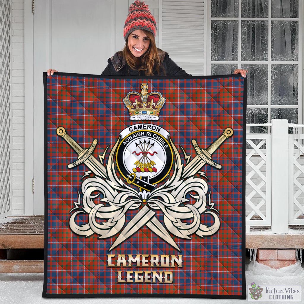 Tartan Vibes Clothing Cameron of Lochiel Ancient Tartan Quilt with Clan Crest and the Golden Sword of Courageous Legacy