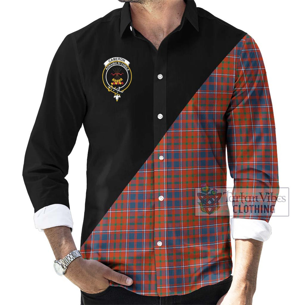 Cameron of Lochiel Ancient Tartan Long Sleeve Button Shirt with Family Crest and Military Logo Style - Tartanvibesclothing Shop