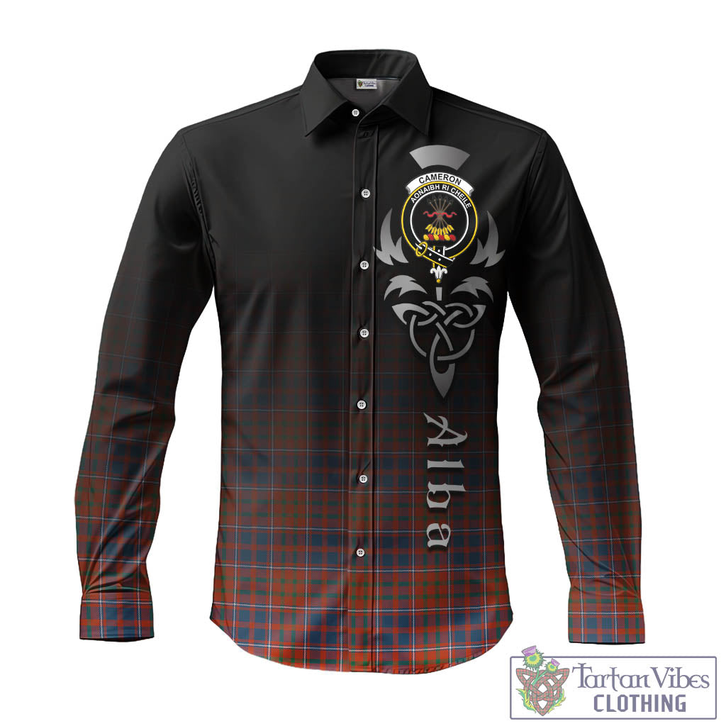 Tartan Vibes Clothing Cameron of Lochiel Ancient Tartan Long Sleeve Button Up Featuring Alba Gu Brath Family Crest Celtic Inspired