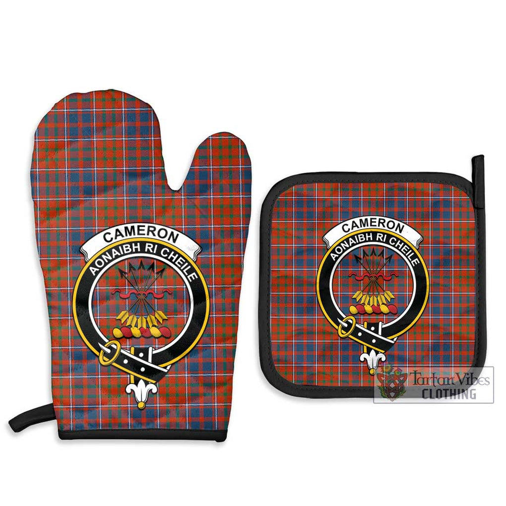 Cameron of Lochiel Ancient Tartan Combo Oven Mitt & Pot-Holder with Family Crest Combo 1 Oven Mitt & 2 Pot-Holder Black - Tartan Vibes Clothing