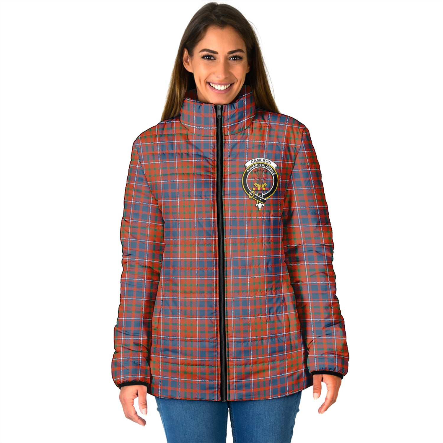 Cameron of Lochiel Ancient Tartan Padded Jacket with Family Crest - Tartan Vibes Clothing