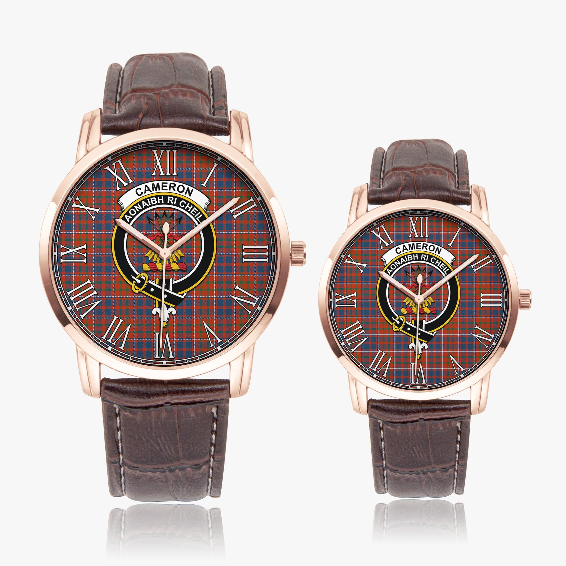 Cameron of Lochiel Ancient Tartan Family Crest Leather Strap Quartz Watch - Tartanvibesclothing