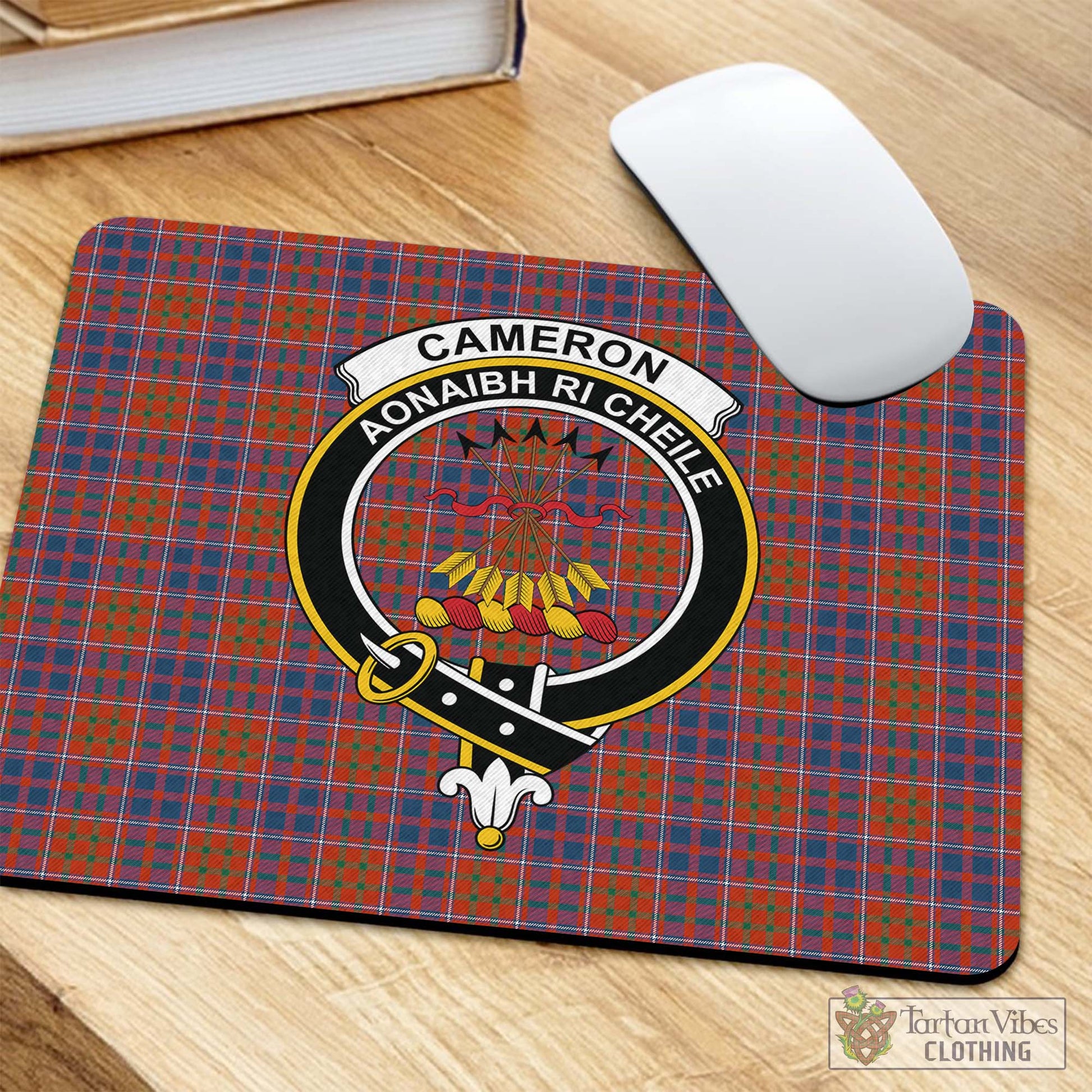 Tartan Vibes Clothing Cameron of Lochiel Ancient Tartan Mouse Pad with Family Crest