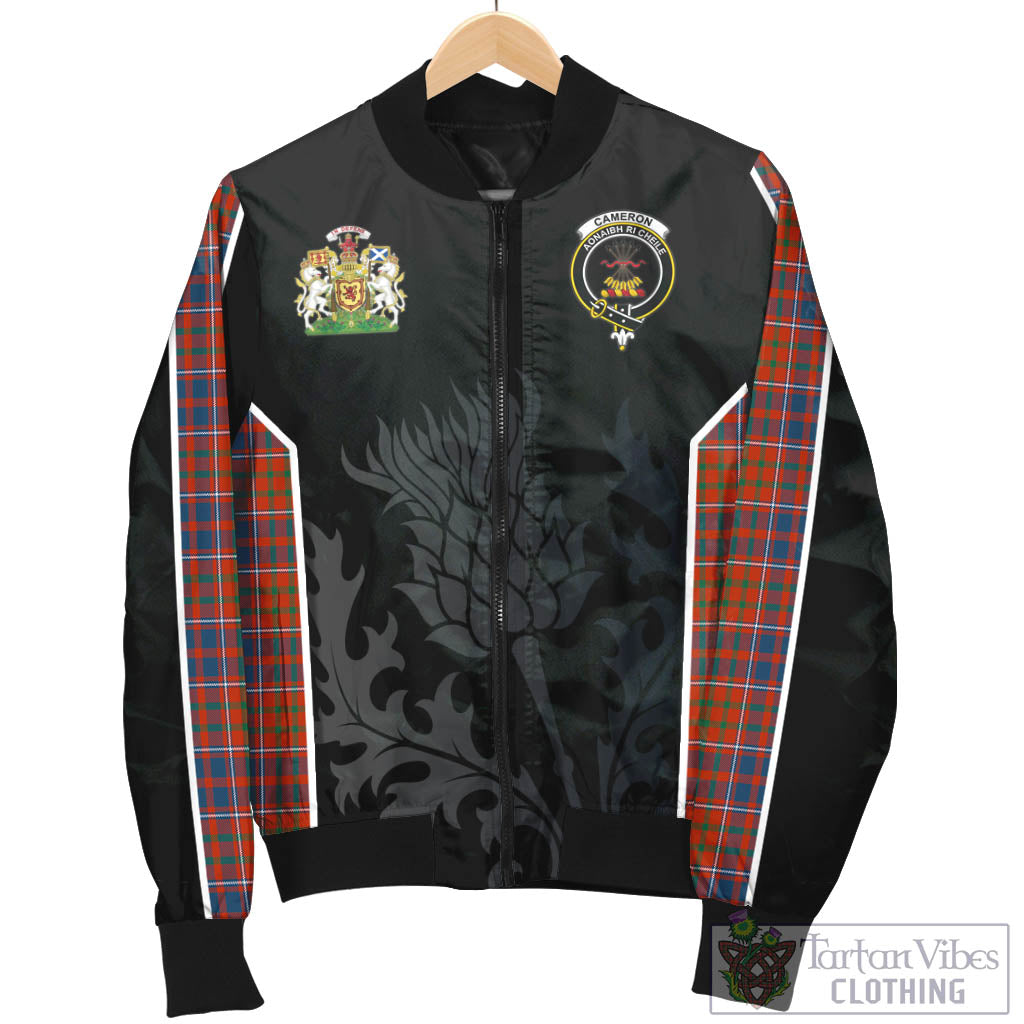 Tartan Vibes Clothing Cameron of Lochiel Ancient Tartan Bomber Jacket with Family Crest and Scottish Thistle Vibes Sport Style